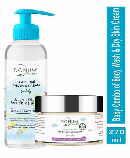 Donum Naturals Baby Combo of Tear Free Body Wash & Therapeutic Dry Sensitive Moisturizing Cream - 220 ml & 50 gm