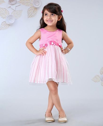 Mark & Mia Sleeveless Party Wear Frock Bow Applique - Pink