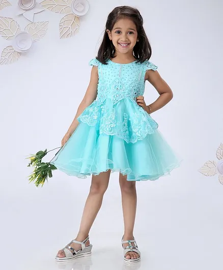 Mark & Mia Cap Sleeves Layered Frock Embellished - Teal Blue