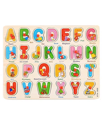 FunBlast Wooden Educational Alphabet Board With Knobs - Multicolor