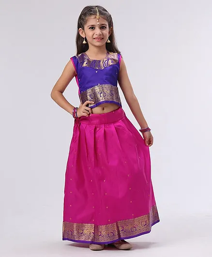 Bhartiya Paridhan Jacquard Design Lehenga Choli Set With Silk Border - Blue Pink