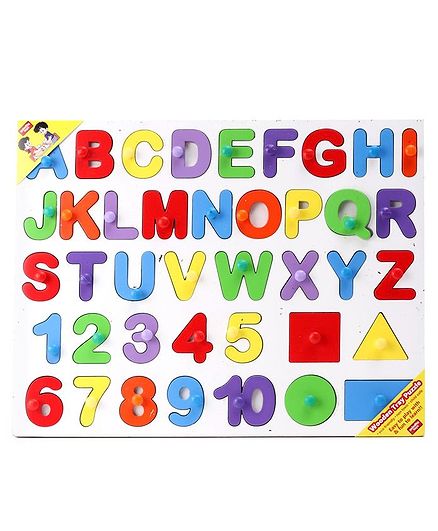 Anindita Wooden English Capital Alphabets With Numbers & Shapes Puzzle Multicolor - 40 Pieces