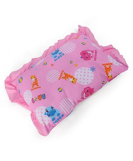 Baby Pillow Frilled Animal Print - Pink
