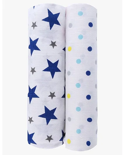 Haus & Kinder Muslin Swaddle Wrap for Newborn Baby Twinkle Collection Navy Blue - Pack of 2
