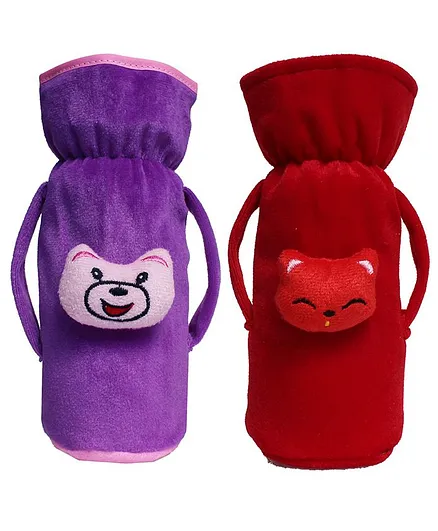 My NewBorn Velvet Bottle Cover Motif Up to 240 ml Pack of 2 - Multocolour