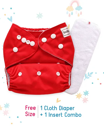 Babyhug Free Size Reusable Cloth Diaper With Insert - Red