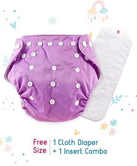 Babyhug Free Size Reusable Cloth Diaper With Insert - Purple
