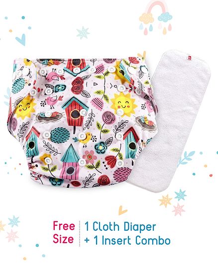 Babyhug Free Size Reusable Cloth Diaper With Insert House Print - Pink