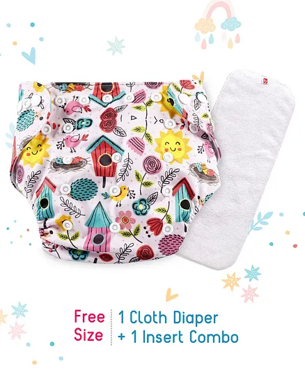 Babyhug Free Size Reusable Cloth Diaper With Insert House Print - Pink