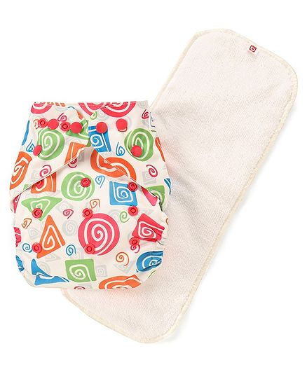 Babyhug Free Size Reusable Cloth Diaper With Insert Spiral Shapes Print - Multicolor