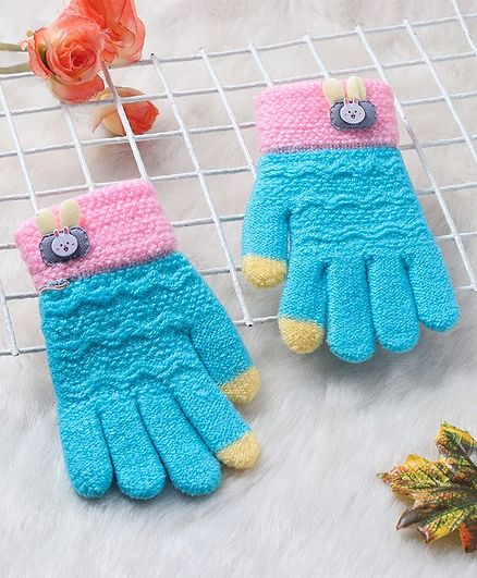 Babyhug Hand Gloves Bunny Motif - Sky Blue Pink
