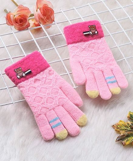 Babyhug Hand Gloves Bear Patch - Pink