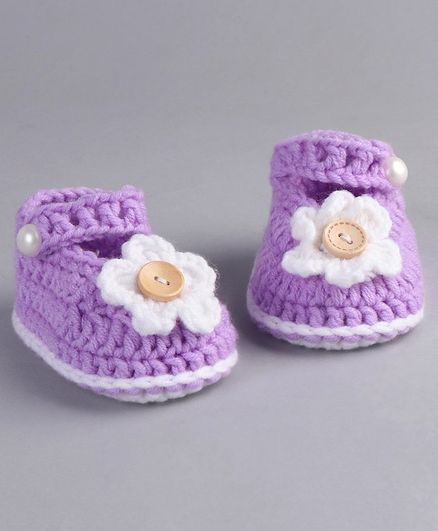 Cute Walk by Babyhug Winter Booties Flower Motif - Purple