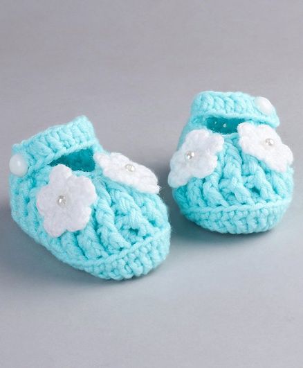 Cute Walk by Babyhug Winter Booties Flowers Motif - Sky Blue