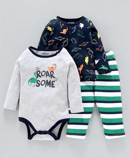 Babyoye 3 Piece Clothing Combo Set Stripes & Dino Print - Multicolor