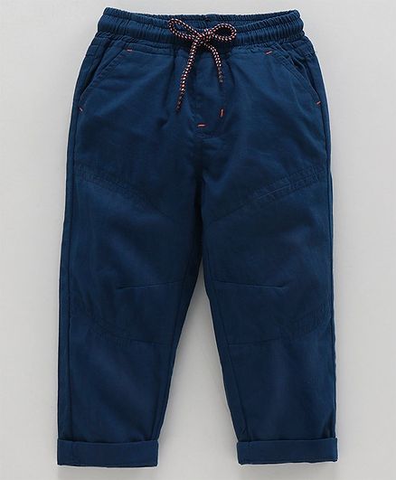 Babyoye Cotton Full Length Solid Trousers - Navy Blue