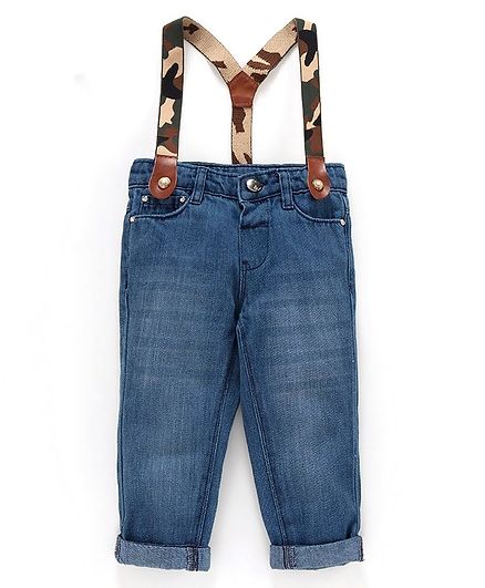 Babyoye Cotton Full Length Cotton Jeans With Suspenders - Blue