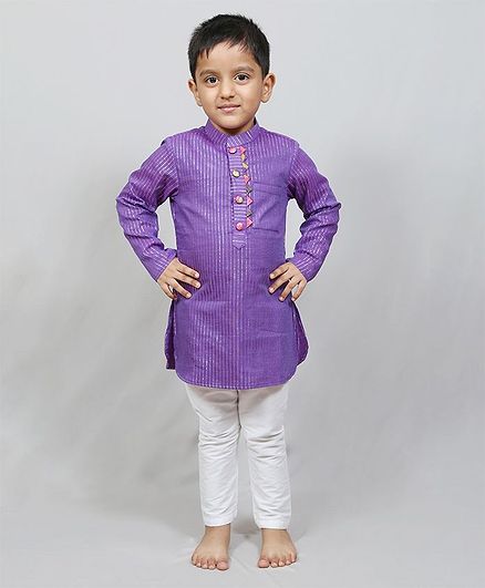 KIRTI AGARWAL PRET N COUTURE Self Striped Full Sleeves Kurta With Pajama - Purple