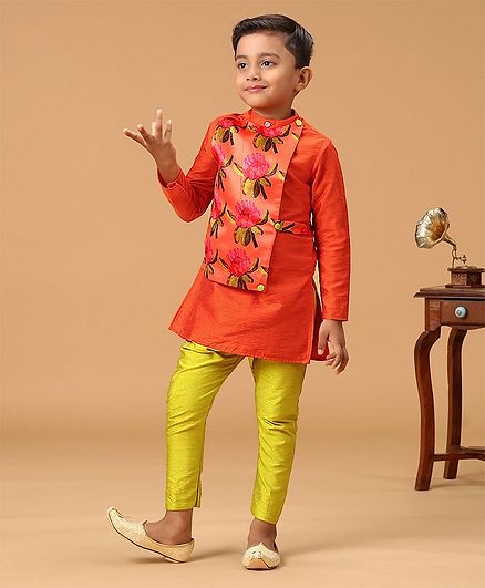 Kirti Agarwal Pret N Couture Varsha Showering Trends Flower Print Full Sleeves Kurta With Pajama - Orange
