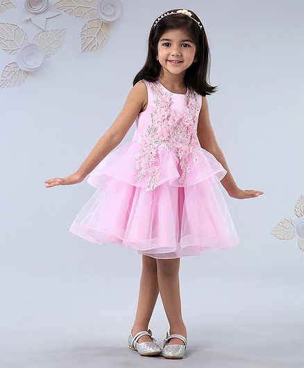 Mark & Mia Sleeveless Layered Frock Embellished - Light Pink