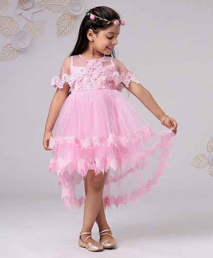 Mark & Mia Sleeveless Party Wear Frock Floral Yoke - Pink