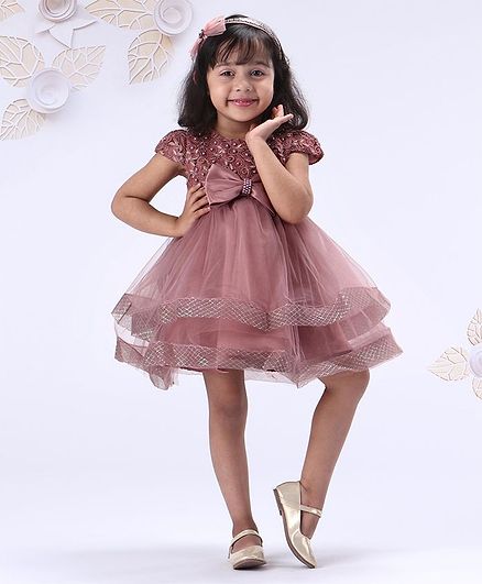 Mark & Mia Cap Sleeves Party Wear Frock Pearl Embellishment - Dusky Pink