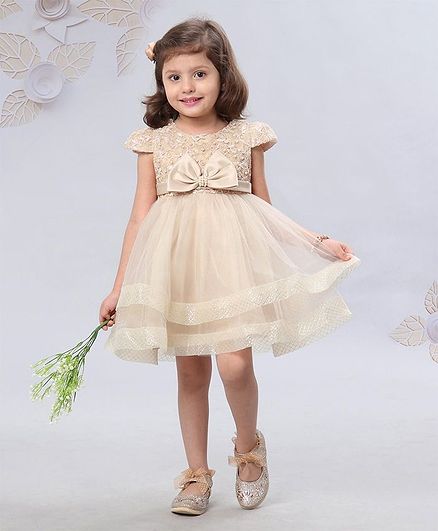 Mark & Mia Cap Sleeves Party Wear Frock Pearl Embellishment - Cream