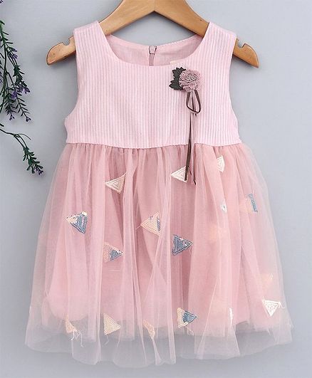 Kookie Kids Sleeveless Frock With Sequin Work - Peach