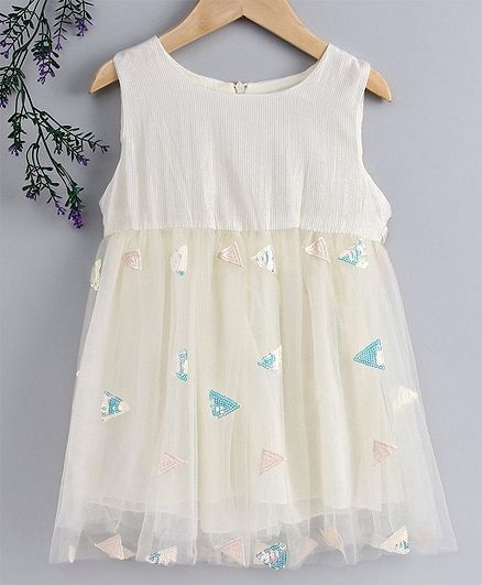 Kookie Kids Sleeveless Frock With Sequin Work - Cream