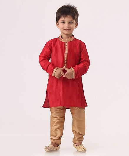 Babyhug Full Sleeves Kurta with Pyjama - Red Golden