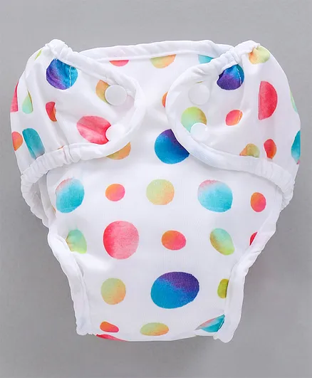 Paw Paw Reusable Diaper Polka Dots Print - White