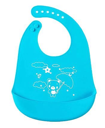 Syga Adjustable Snap Button Bib With Crumb Catcher Cartoon Print - Blue