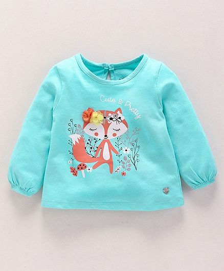 Babyoye Cotton Full Sleeves Top Squirrel Print - Teal Green