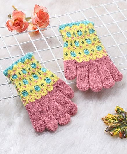 Babyhug Hand Gloves - Yellow Pink