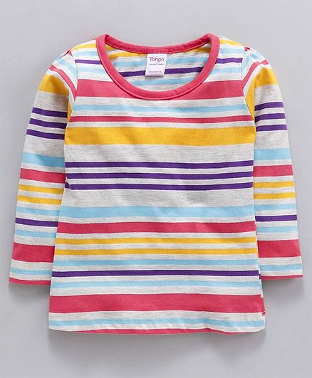 Tango Full Sleeves Stripe Tee - Grey Sky Blue