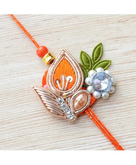 Pretty Ponytails Flower Bud Detailed Rakhi - Orange