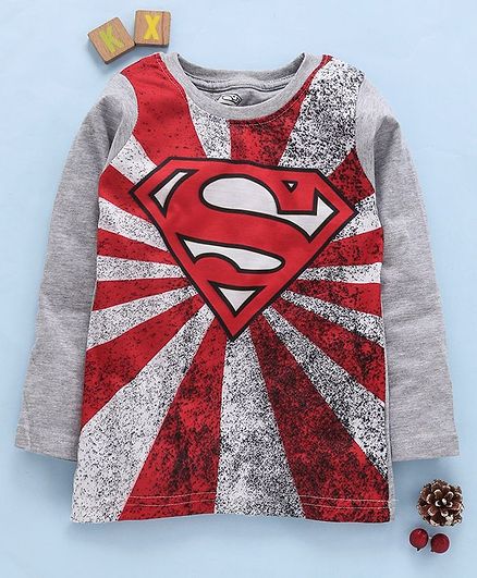 Eteenz Full Sleeves T-Shirt Superman Print - Grey