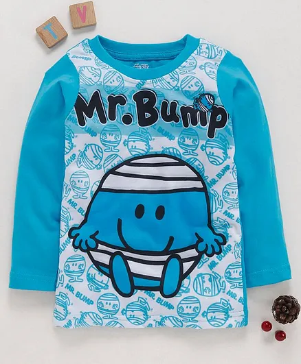 Eteenz Full Sleeves T-Shirt Mr Bump Print - Teal Blue