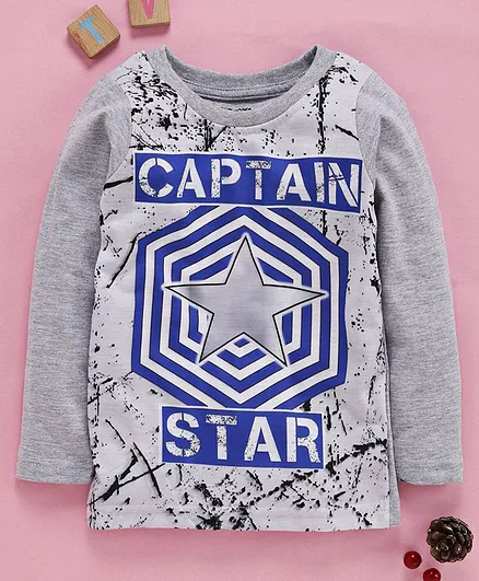 Eteenz Full Sleeves T-Shirt Captain Star Print - Grey