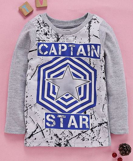 Eteenz Full Sleeves T-Shirt Captain Star Print - Grey