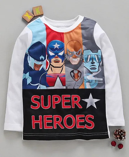Eteenz Full Sleeves T-Shirt Super Heroes Print - White
