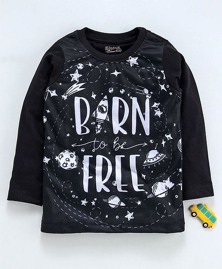 Eteenz Full Sleeves Tee Text Print - Black
