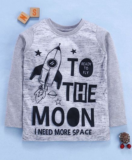 Eteenz Full Sleeves Tee Rocket Print - Grey
