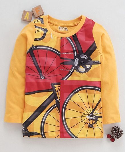 Eteenz Full Sleeves T-Shirt Bicycle Print - Yellow