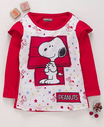Eteenz Full Sleeves T-Shirt Snoopy Print - Red