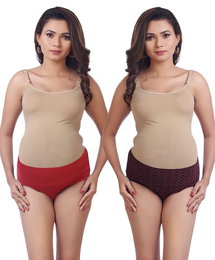 Kriti Solid & Printed Cotton Elastane Panty Pack of 2 - Maroon & Black