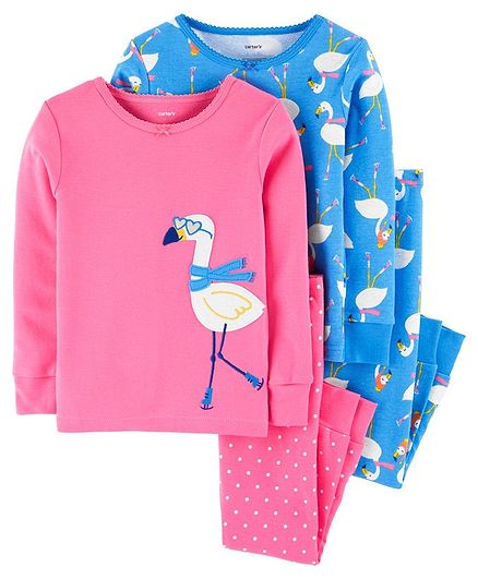 Carter's Full Sleeves Night Suit Flamingo Print Pack of 2 - Pink Blue