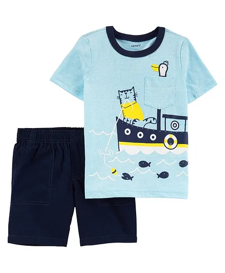 Carter's 2-Piece Boat Snow Yarn Tee & Poplin Shorts - Blue