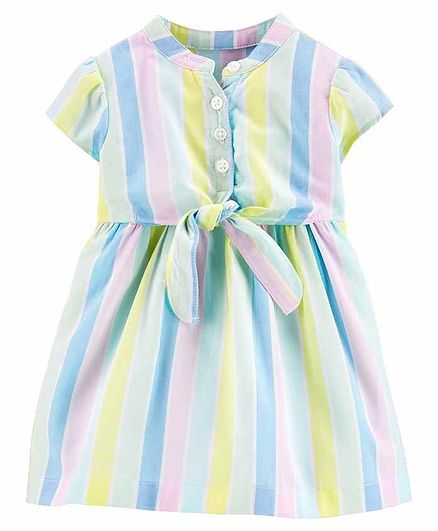 Carter's Striped Bow Dress with Bloomer - Blue Green Pink