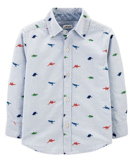 Carter's Full Sleeves Striped Shirt Dinosaur Print - Blue